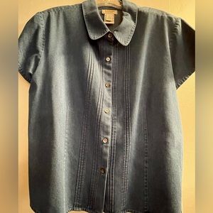 Talbots denim shirt. Cute piping down front lapel.